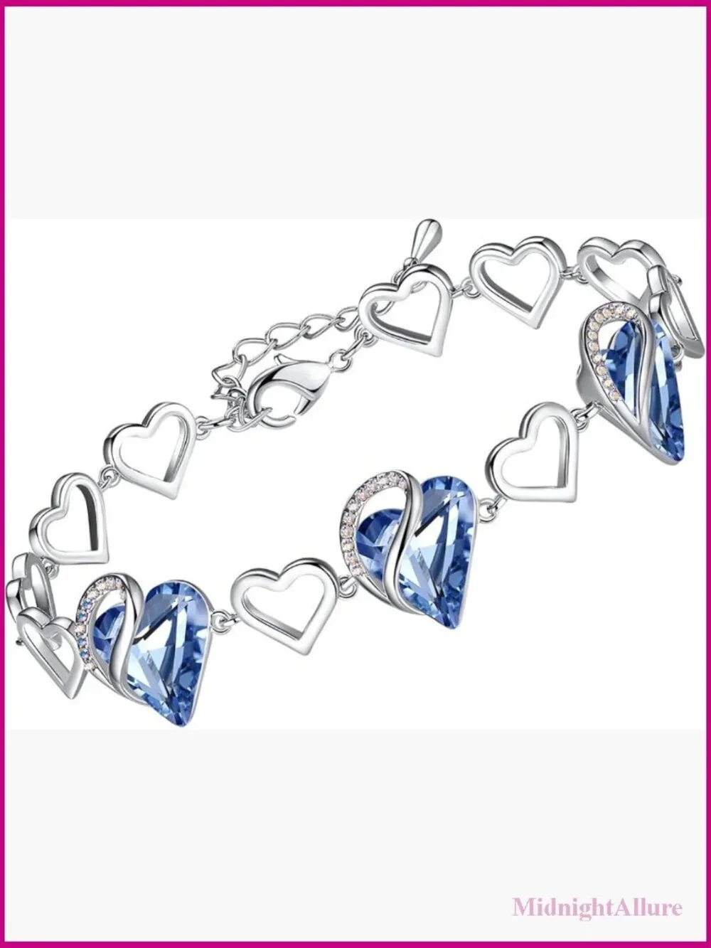 Infinity Love Heart Bracelet with Crystal 7-inch Silver Tone